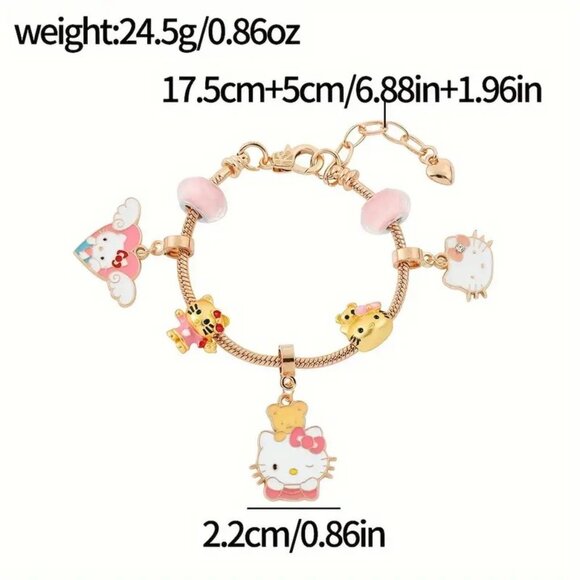 Hello Kitty Charm Bracelet Sanrio Heart Wings Emo Beads Customize Stylish Trendy - Picture 4 of 4